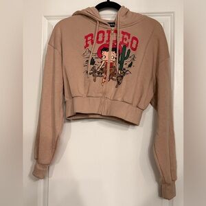 Betty Boop Rodeo Honky Tonk Honey Cropped Zip-Up Hoodie Size Small
